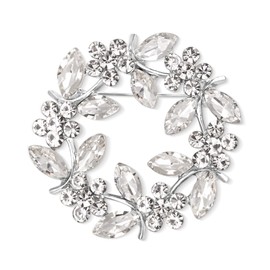 EVER FAITH Austrian Crystal Flower Wreath Brooches Pin, Vintage Inspired Hollow Garland Wedding Prom Brooch Clip for Women White Silver-Tone