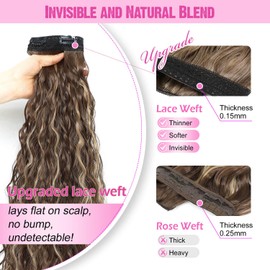Megito Mermaid Curly Clip in Hair Extensions, 4Pcs Seamless Thick Hair Extensions Clip in 20inch Invisible Lace Weft Clip in Hair Extensions Light Brown Mix Honey Blonde