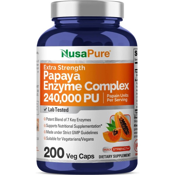 Nusapure Papaya Papain Enzyme Complex 240,000 PU - 200 Veggie