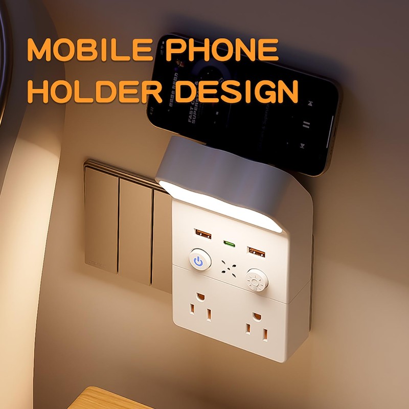 Smart Remote Control Night Light Socket,2AC+3USB Fast Charging,Wall Outlet Night