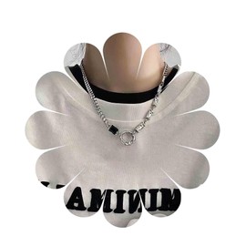 Inilbran Boho Circle Onyx Square Necklace Vintage Hollow Circle Choker Necklace Silver Square Black Gemstone Necklace Flat Curb Chain Statement Necklace Jewelry for Women and Girls