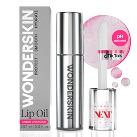 Wonderskin Lip Oil Rehab Serum - Color Changing Lip Oil from Clear to Pink - PH-activated, Non-sticky & Hydrating Tinted Serum for Dry Lips (Kissed)