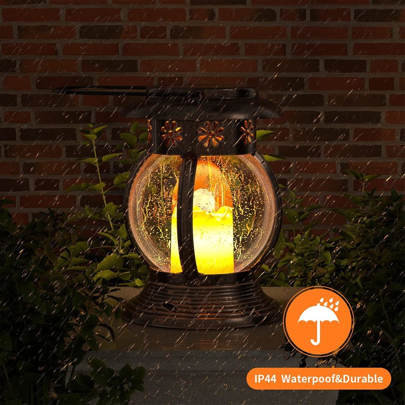 Brass Color Courtyard Solar Powered Hanging Lantern Light IP44 Waterproof