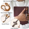 Hifot Wooden Rosary Necklace for Men Women Catholic Cross Necklace