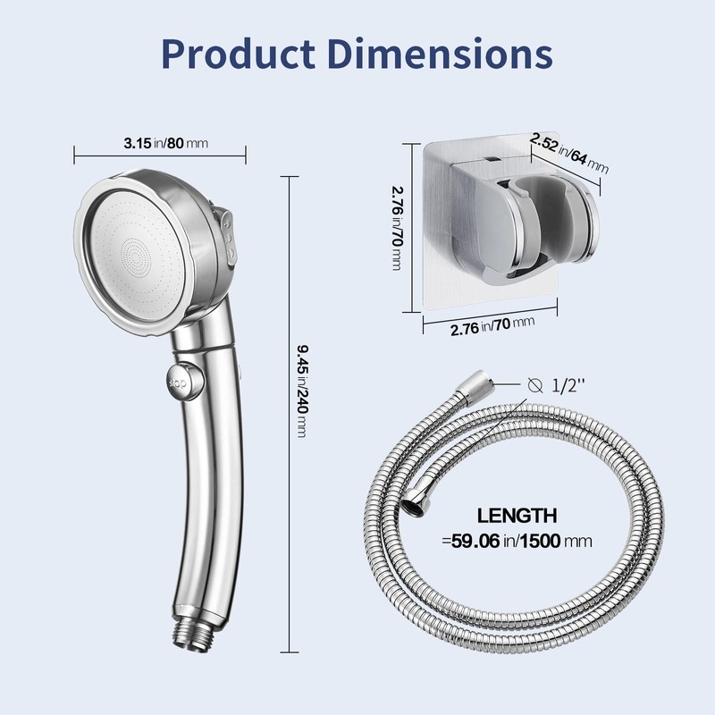 HANLIAN High Pressure Shower Head with Pause Button, 3 Spray