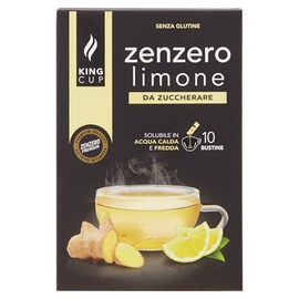 King Cup - 1 Packung mit 10 Beutel mit löslichen Ingwer und Zitrone Getränk zum Süßen, 10 Sticks von 6 gr, Geschmack Ingwer und Zitrone Hinzufügen zu 60 ml heißes Wasser, Glutenfrei, Laktosefrei