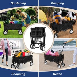 YSSOA Rolling Folding & Rolling Collapsible Garden Cart, Outdoor Camping Wagon Utility with 360 Degree Swivel Wheels & Adjustable Handle, Black 220lbs Weight Capacity Rolling Collapsible Garden Cart