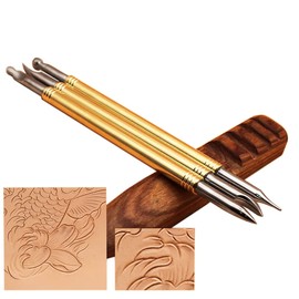 Exclusive Modeling Tools For Advance Leather Figure Carving with 6 Stylus Head Swivel Knife & Leather Stamp Helper Tools 3 Brass Steel