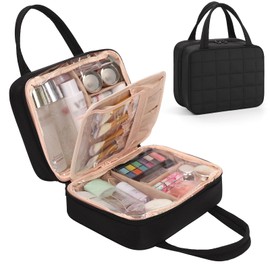 onemoky Travel Makeup Bag, Large Capacity Cosmetic Bag, Portable Make Up Bag Organizer for Women, Waterproof Cosmetic Travel Bag with Dividers and Brush Compartment for Cosmetics & Toiletries