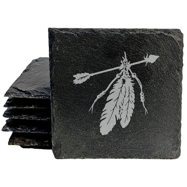 Spirit-Inspired Slate Coasters: Laser-Etched Feathers & Native American Arrow Design