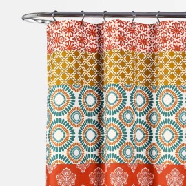 Lush Decor Boho Chic Turquoise Orange Shower Curtain 72x84 Fun Eclectic Fabric Curtain