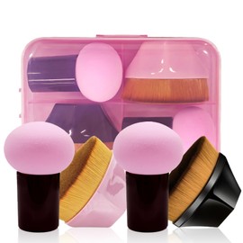 AmiCera Makeup Sponge, Beauty Blender 4 Pack Latex Free Beauty Makeup Powder Puff with Brush, Foundation Concealer for Liquid, Powders, Creams, with Beauty Blender Storage Case, Pink