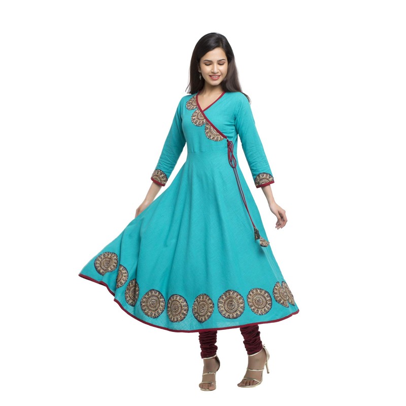 Yash Gallery Parche de algodón para mujer, Angrakha Kurta, Azul