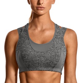 SYROKAN Women's High Impact Support Wirefree Workout Racerback Sports Bra Top Snow Heather L