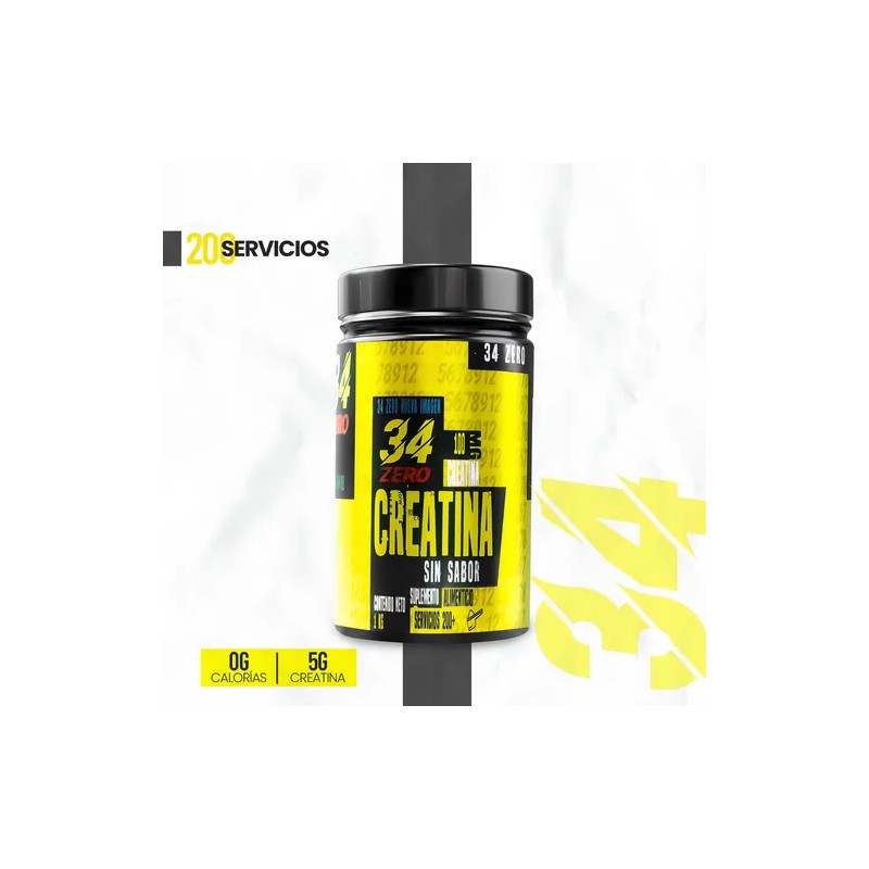 Creatina Monohidratada en Polvo 34 ZERO Sin Sabor 1kg 200