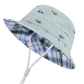 LLZ.COQUE Baby’s/Kids’ Dinosaur Sun Hat, Fishing Hat, Cute Dinosaur, Soft 100% Cotton Summer Hat with Adjustable Chin Strap - blue, size: 52