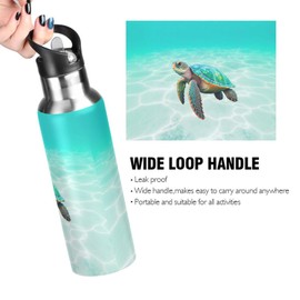 Sea Turtle Blue Teal Water Bottle Kids Insulated Boys Girls Stainless Steel Hot Cold Water Flask with Straw Lid for Sports Gym Running 20 oz