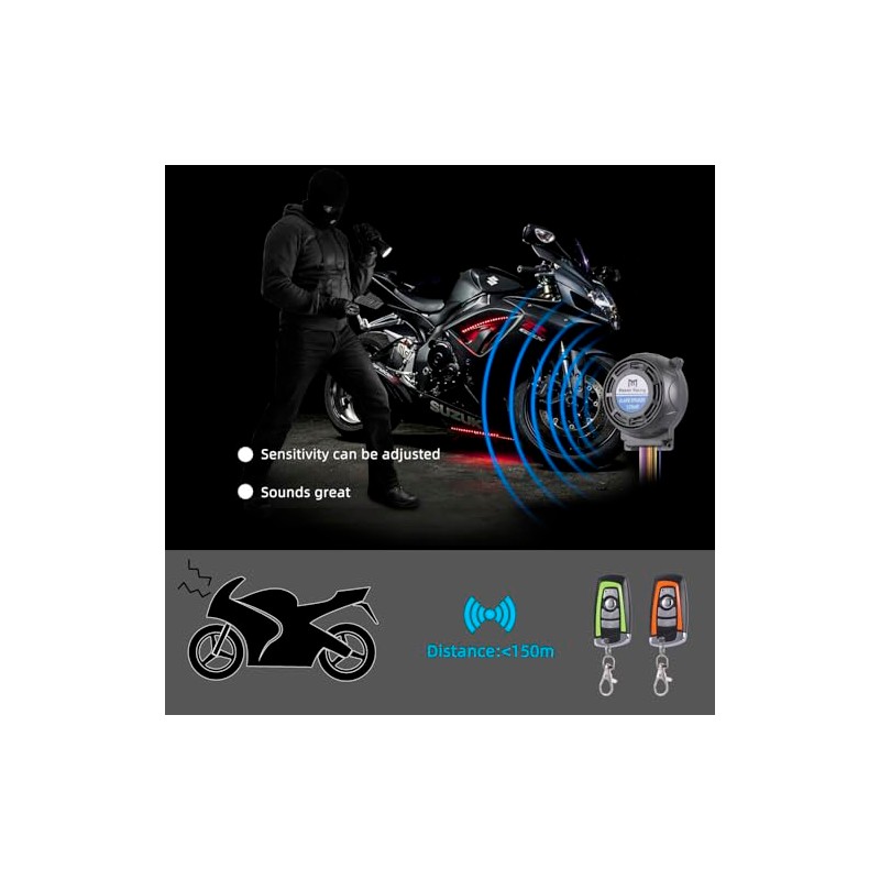 Rupse Motorcycle Alarm 125 dB, Motorcycle Alarm System with Start