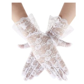 Mirhua Women's Lace Gloves, White UV Protection, Black