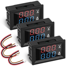 Digital Voltmeter Ammeter, Set of 3, DC0-100V/10A, 0.1V/0.01A Resolution, High Precision Measurement, Reverse Connection Protection Function, LED Display, Simple Installation, Lead Wire Included