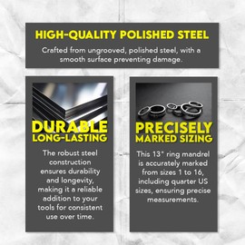 SE SE 13-Inch Polished Steel Ring Mandrel - Marked 1 to 16 US Sizes, Ungrooved, with Knurled Handle for Jewelry Making and Sizing - JT-SP2