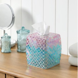 Motifeur Glass Tissue Holder, Decorative Square Tissue Cover Box (Mermaid)