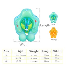 HONGCI Baby Swimming Float, Newborn Baby Learn to Swim Inflatable Trainer - Adjustable Inflatable Baby Pool Float, Baby Swimming Ring (includes an air pump) (6-36 Months,Blue,L)