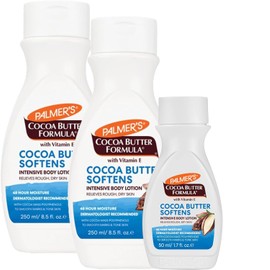 Palmer's Cocoa Butter with Vitamin E softens, smoothes and relieves dry skin with lasting moisture. Includes 2×250ml, 1×50ml travel size, Inc. the Infinite Essential Hair & Skin Ritual Guide