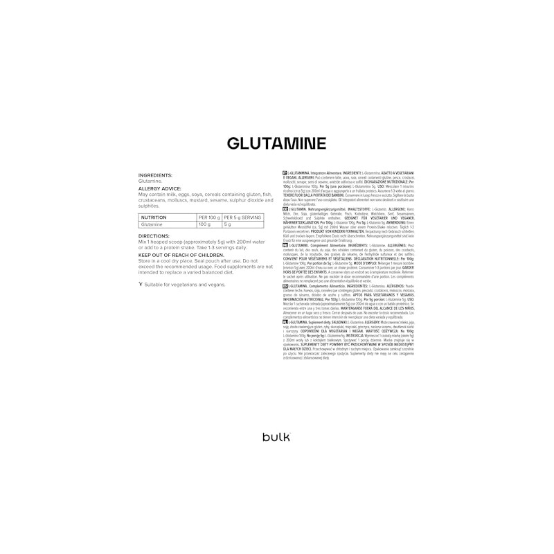 Bulk Powders L-Glutamine Powder BPB-LGLU-0000-0500 500 g 500