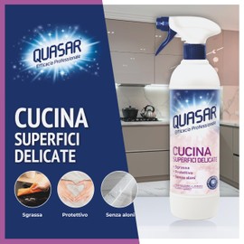 Quasar - Cucina Superfici Delicate, Piani a Induzione, Laminati, Marmi, Quarzi - Sgrassa, Protettivo, Senza Aloni - 680 ml