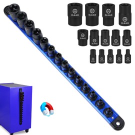 14-Piece Female E-Torx Star Socket Set with Magnetic Storage Rail, 1/4", 3/8", 1/2" Drive E4 - E24 External Impact Socket Set, Chrome Vanadium Steel, High Visibility Markings