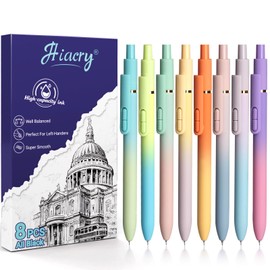 Hiacry Retractable Neutral Pen, 8 pcs, Medium Tip 0.7mm Fast Drying Black Ink, Smooth Writing, No Bleeding, Unique Gradient Color, for Ladies and Students
