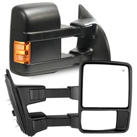 PZ Driver and Passenger Side Tow Mirrors with POWER HEATED,AMBER SIGNAL,BLACK,Replacement Fit for 1999-2007 F-250 F-350 F-450 F-550 SUPER DUTY
