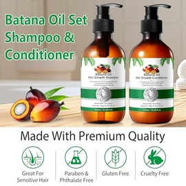 Batana Oil - Juego de champú y acondicionador – Productos para el cabello espesante para mujeres y hombres con aceite de batana orgánico crudo para el crecimiento del cabello, sin parabenos ni