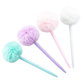 UUYYEO 4 Pcs Pom pom Ballpoint Pens Fluffy Ball Pens Cute Plush Pens Pastel Writing Pens Pretty Journaling Pens School Supplies for Women Girls