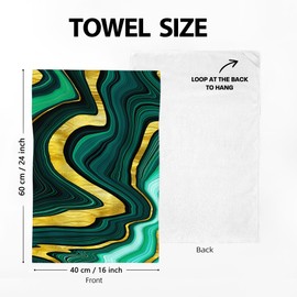 Emerald Dark Green Gold Kitchen Dish Towels Set of 2, Turquoise Marble Decorative Tea Towels for Kitchen Bathroom Farmhouse Home Decor 16"x24", Soft Absorbent Hand Drying Baking Cooking Cloth