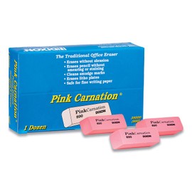 DIXON Pink Carnation Wedge Erasers, Medium, Pink, 12-Pack (38900)