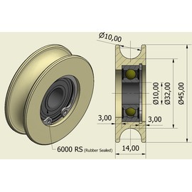 Nylon Pulley Wheels with 10 mm Round Groove 45 mm Diameter 10 mm Bearing 50 kg Load Capacity Precisely Made in the EU (45-10-10) Pack of 4