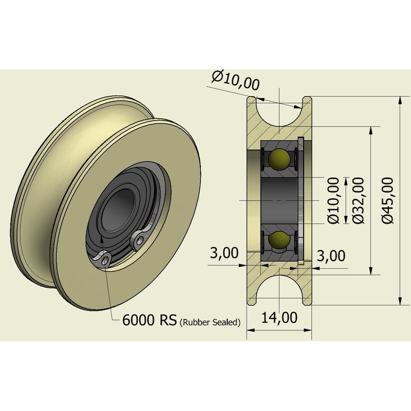 Nylon Pulley Wheels with 10 mm Round Groove 45 mm