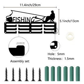 CREATCABIN Fishing Medal Holder Display Medal Hanger Rack Metal Hooks Wall Mount Iron Small Frame Sports Medal Hangers Organizer for Hanging Over 40 Medals Awards Angling Medalist 11.4 x 5.1Inch Black