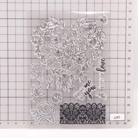 Arrietty Lots of Love Flowers Heart Shape Lace Border Valentine Day Clear Stamps for Card Making Decoration and DIY Scrapbooking