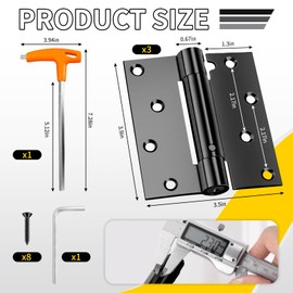 3 Pieces Self Closing Door Hinges, 4 Inch Stainless Steel Spring Loaded Hinges with Square Corners, Adjustable Tension for Garage, Front Door, Left & Right Hand Doors, Matte Black