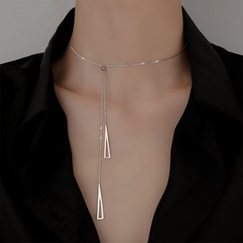 Xmsrn Vintage Long Triangle Drop Y Necklace Long Chain Tassel Y Lariat Necklace Long Chain Pull Necklace Hollow Triangle Necklace for Women
