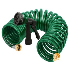 AUTOMAN Coil Garden Hose 25 ft, EVA Curly Water Hose with Brass Connectors, Recoil Garden Water Hose,Includes 7-Pattern Function Sprayer,Retractable,Corrosion Resistant Garden Coil Hose.