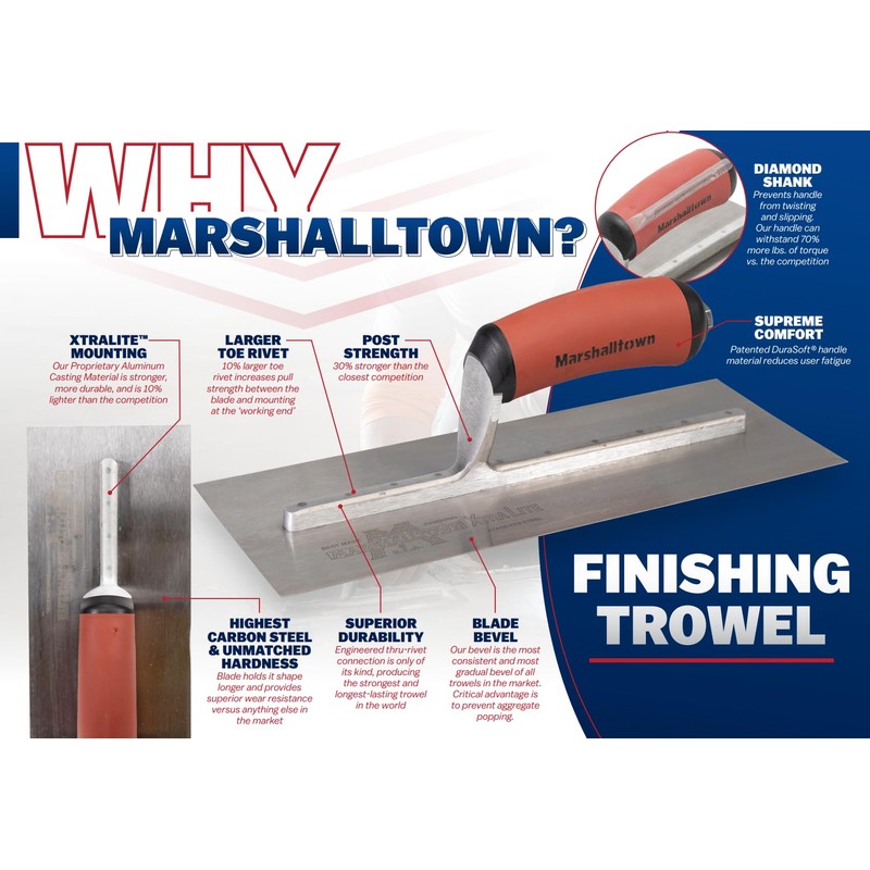 MARSHALLTOWN High Carbon Steel Finishing Trowel, 3 x 14 Inch