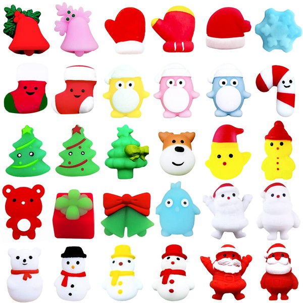 30Pcs Christmas Mochi Squishy Toys,Christmas Mini Kawaii Moji,Christmas Squeeze Soft