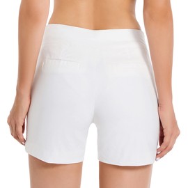 JAMfit Women's Chino Shorts - 4" Inseam, High Waisted, Elastic, Summer Casual Shorts with 2 Front Pockets White