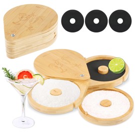 Margarita Salt Rimmer Set, Bamboo 3 Tiers Bar Glass Rimmer for Cocktails, Wooden Sugar and Salt Rimming Accessories Supplies with 3 Sponges for Party Bar Home Restaurant Drinks Making (three layers)
