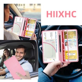 HIIXHC Car Registration and Insurance Holder, 9.4 x 5-inch Premium Leather Card Holder for Cards, Driver's Essentials vehicle Glove Box Organizer, Important Documents and Driver's License (Pink)