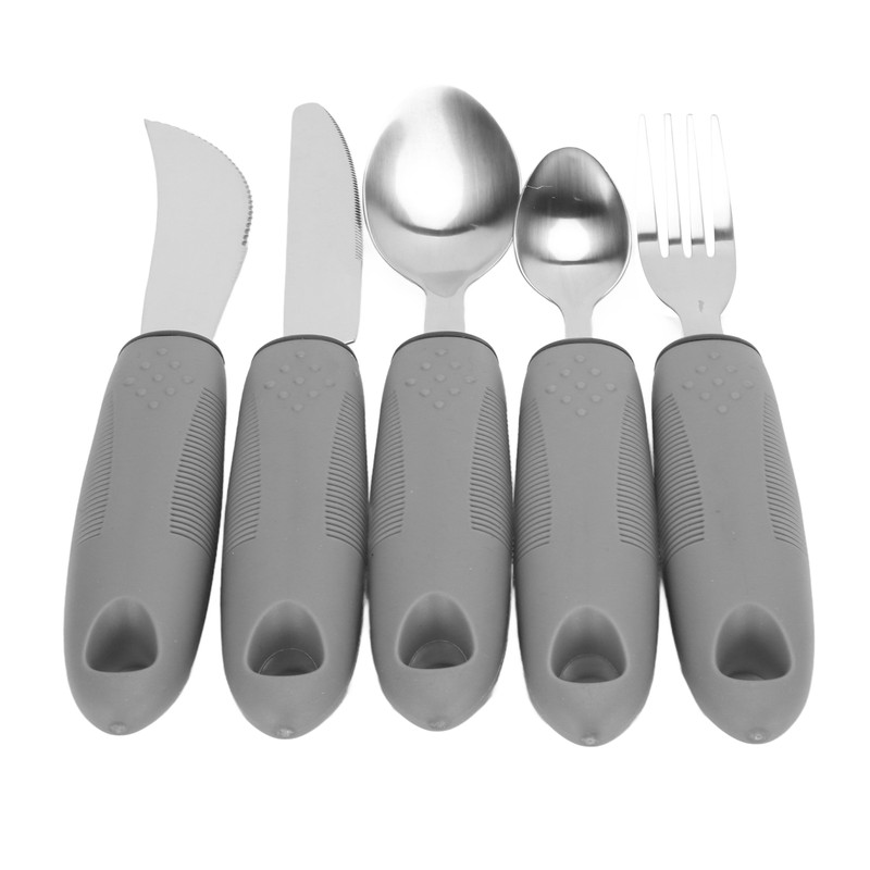 5pcs Special Supplies Adaptive Utensils Stainless Steel Rubber Handle Elderly